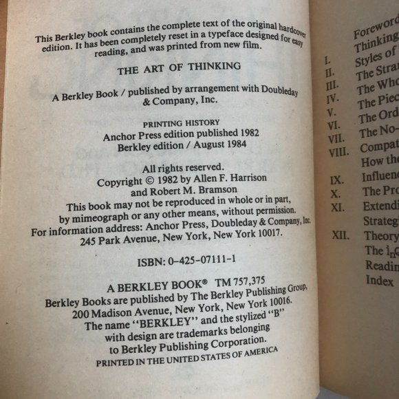 ⭐️BOGO Free⭐️ Art Of Thinking Mass Market Paperback – 1984 - Picture 7 of 15